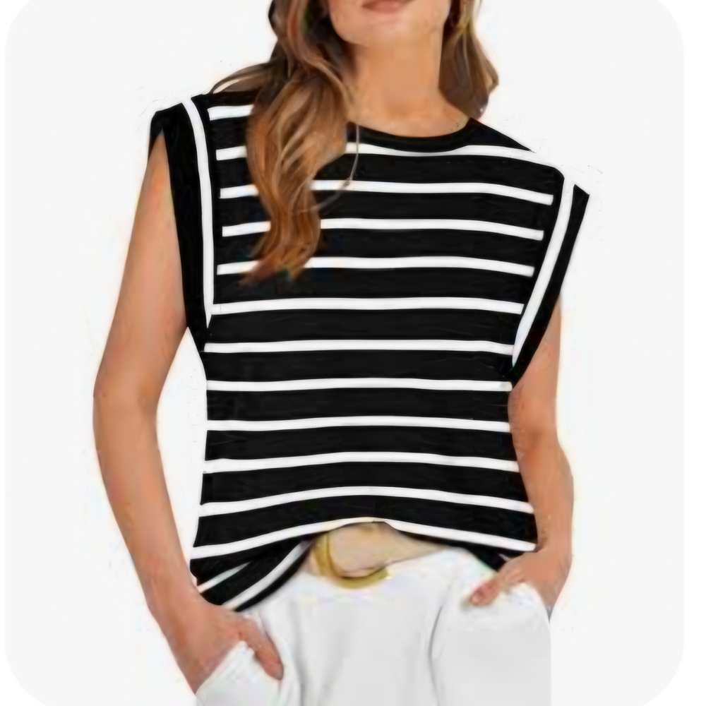 Black and White Striped Sleeveless Top